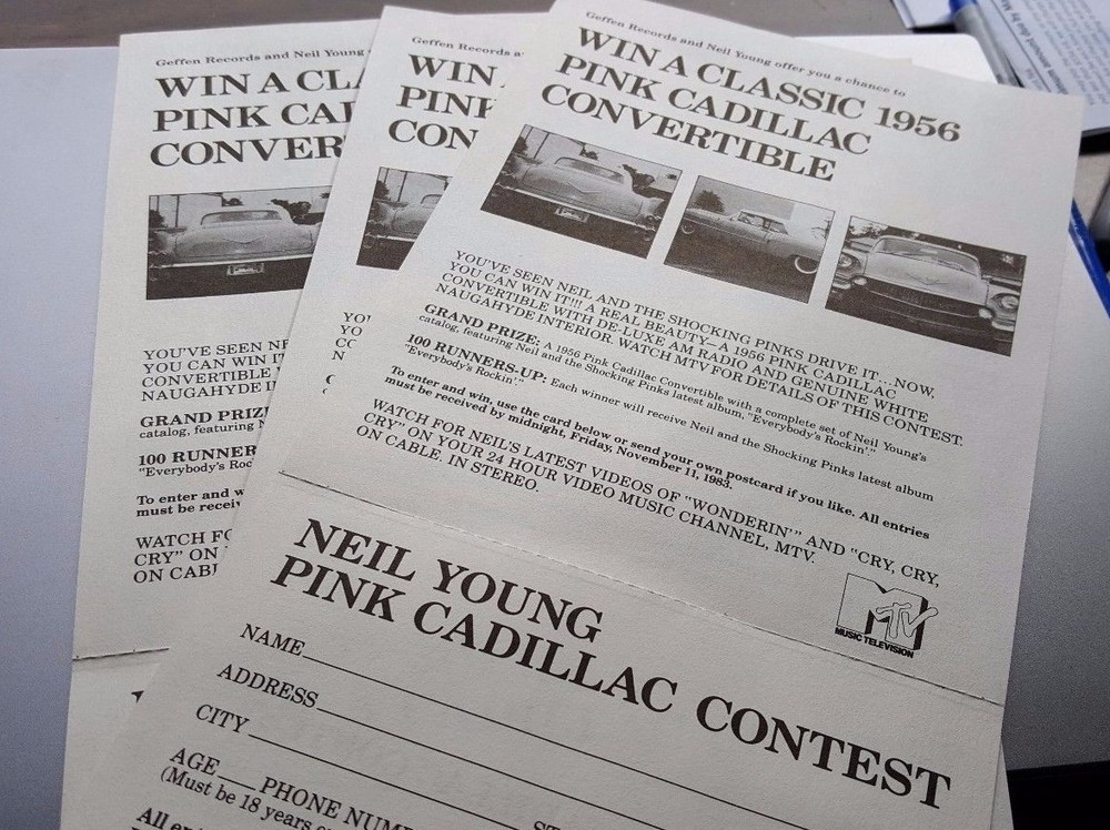 NEIL YOUNG /GEFFEN RECORDS "PINK CADILLAC" ENTRY BLANKS RARE