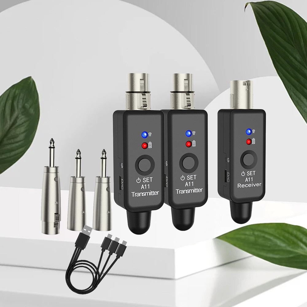 Wireless Microphone System XLR Transmitter Receiver Rechargeable Speaker Adapter