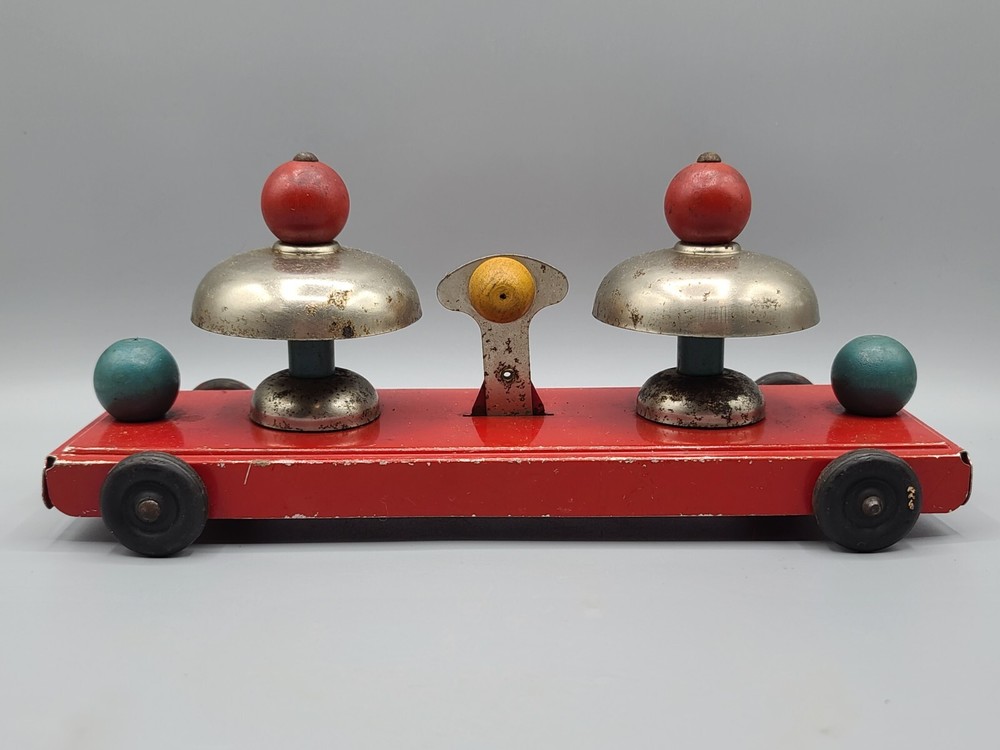 VINTAGE MARX Pressed Steel Pull Toy - Double Bell