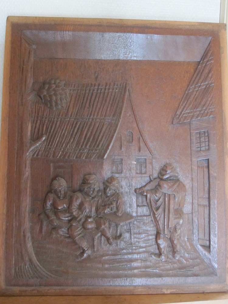 decorative pair off oak carved pannels renaissance style