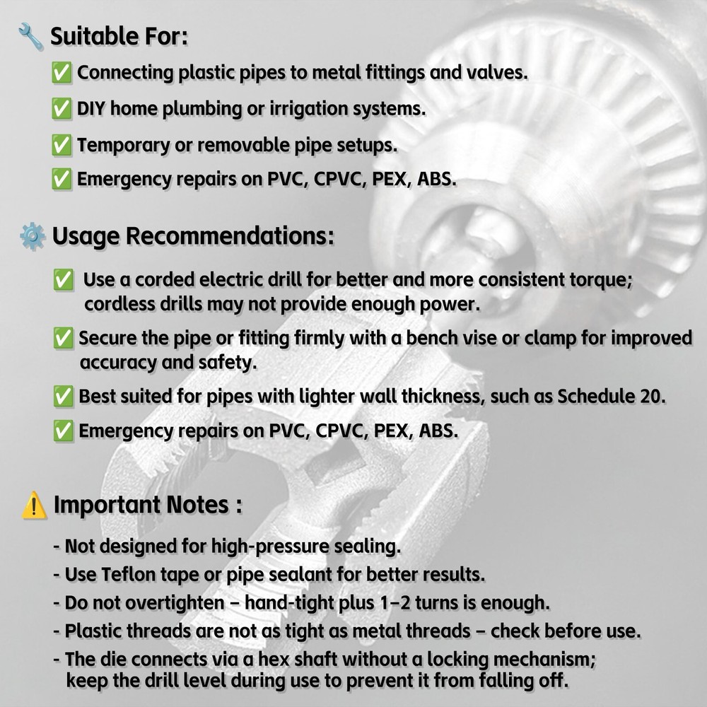 Integrated Internal & External Pipe Threading-Tool, PVC Pipe Threader Kit USA