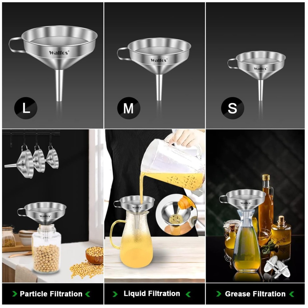 Stainless Steel Funnel Set with Strainer & Brush