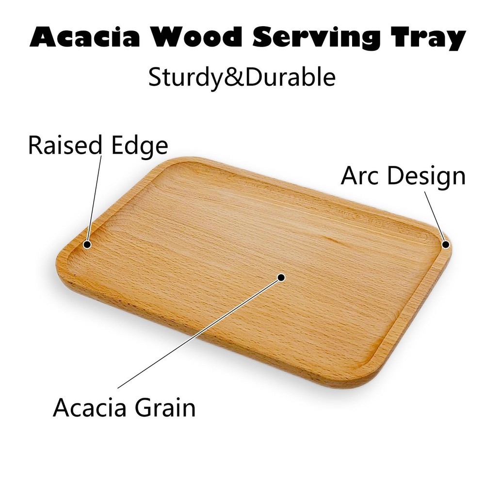 2 Pack Solid Wood Serving Platters Trays Natural Edge Rectangular 10x7 Inch