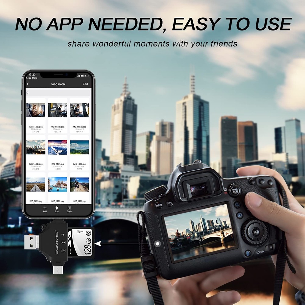 4 in 1 SD Card Reader for iPhone ipad Android Mac PC Camera,Micro black