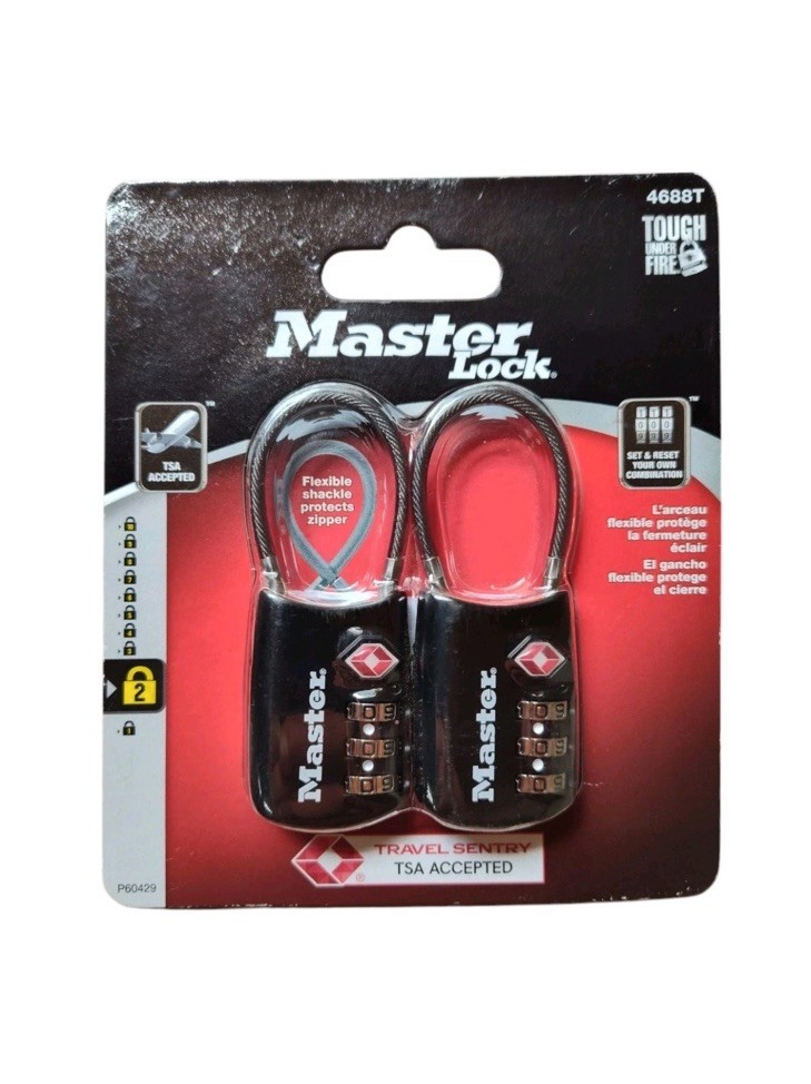 Master Lock 4688T 2pack Set Own Combination TSA-Accepted Cable Padlock Black
