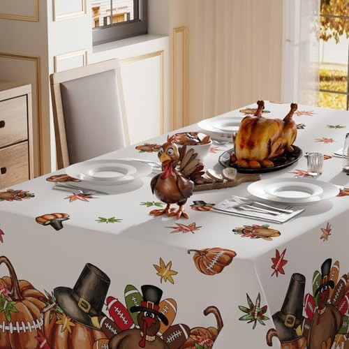 Turkey Thankful Maple Leaves Pumpkin Thanksgiving Fall 84" x 60" (Rectangular)