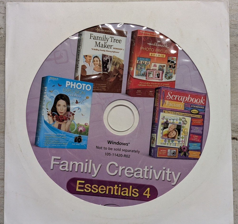 Family Creativity Essentials 4 Software PC CD-ROM Ancestry Family Tree Maker