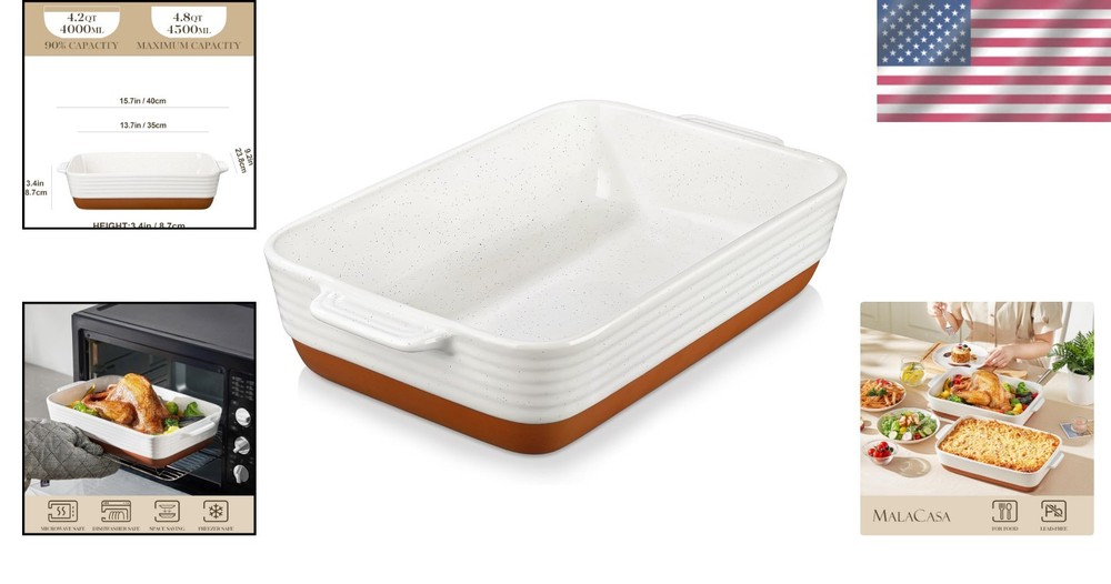 Rustic Charm 4.8 Qt Baking & Roasting Dish - 9x13 Ceramic with Elegant Finish
