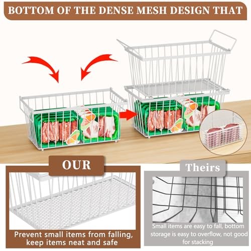 6 Pack Stackable Deep Freezer Organizer Bins ，Upgraded Bottom Leak White 6 Pack