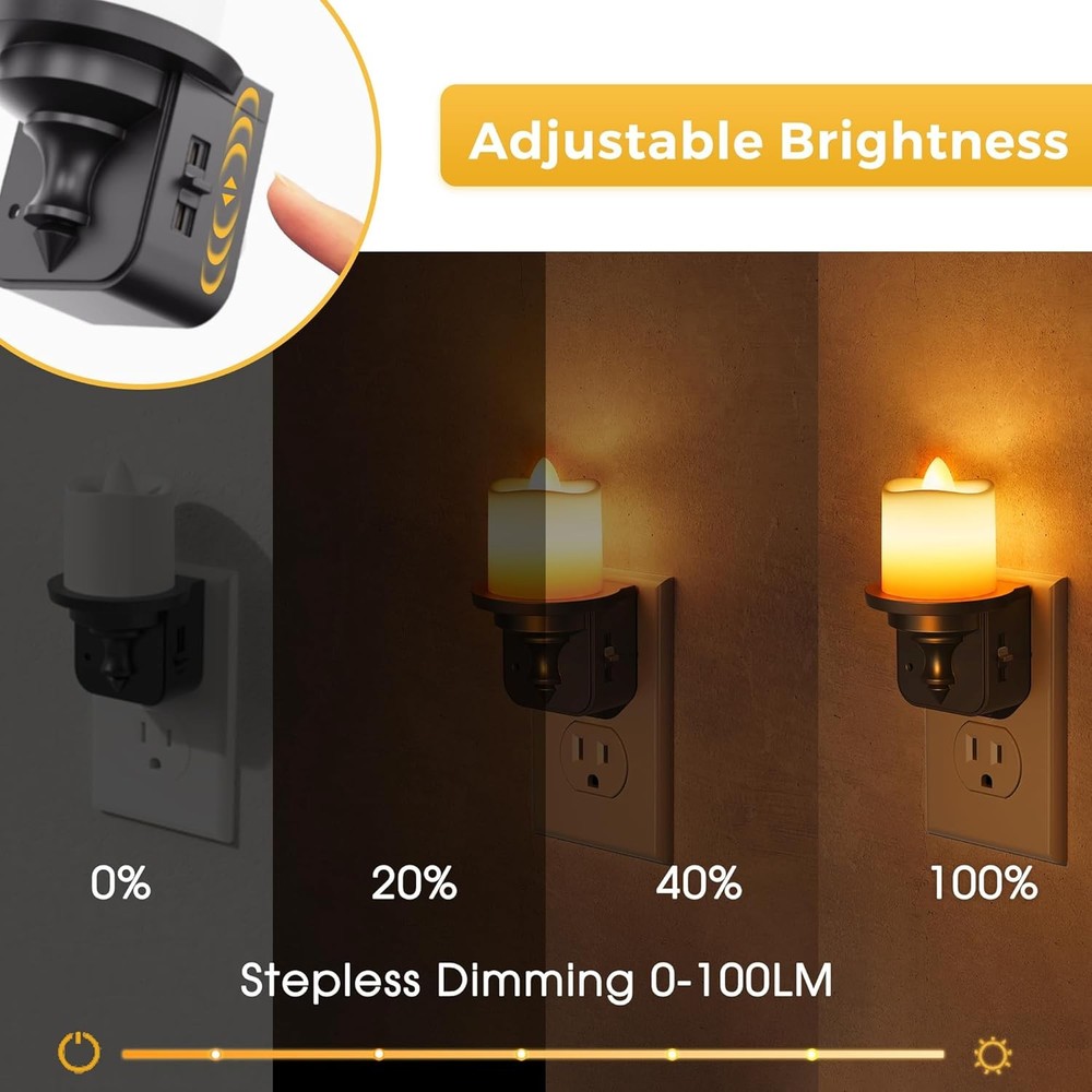 LED Amber Plug In Candle Night Light with Sensor