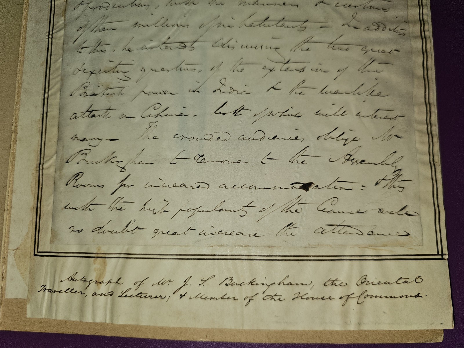 c.1830 J.S. Buckingham Autograph Manuscript Oriental Travel Lecture Notes