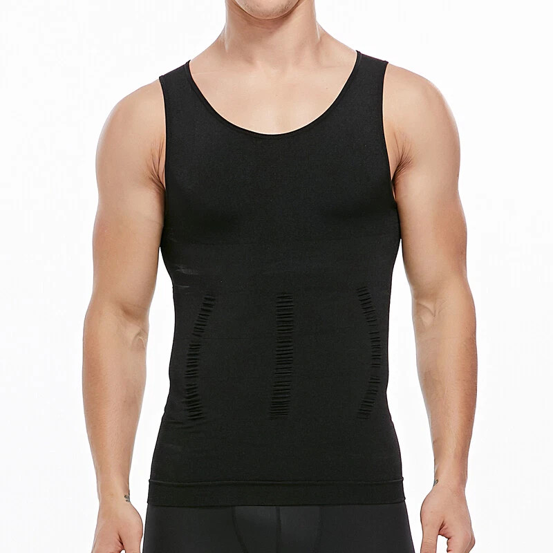 Mens Slimming Body Shaper Belly Chest Compression Vest Girdle T-Shirt Tank Top