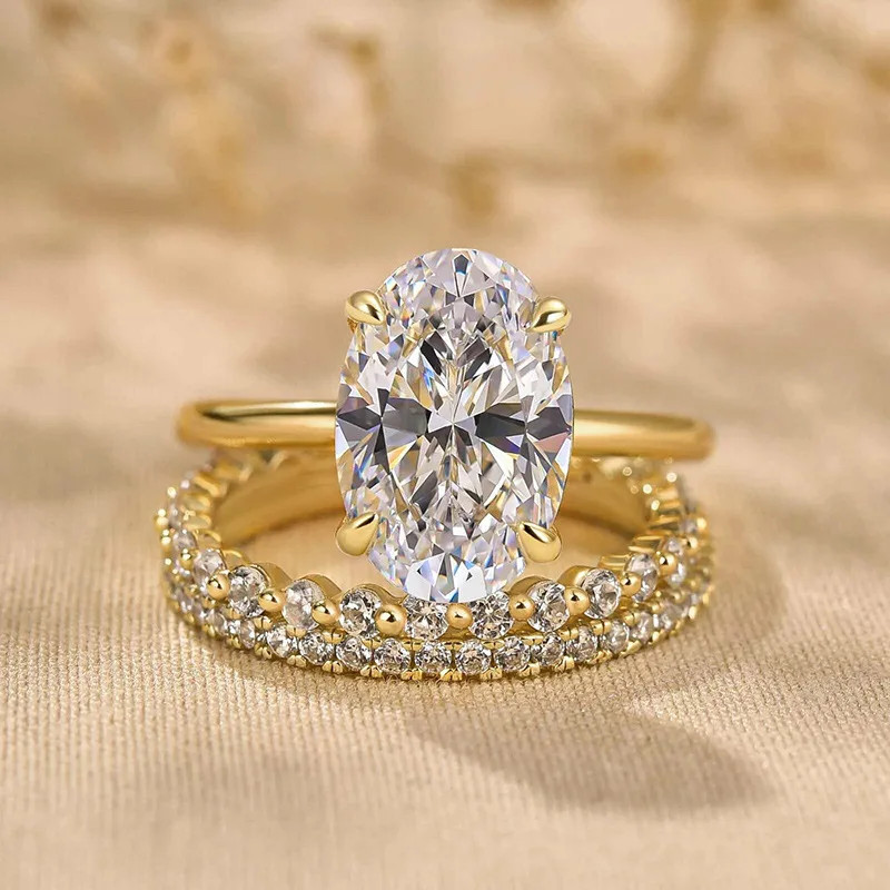 Rhodium Plated Zircon Eternity Ring Set, Oval Cut Stackable Bands