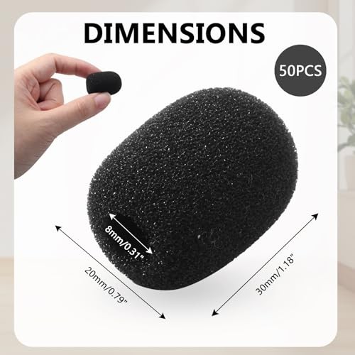 50 Pack Mini Foam Microphone Windscreen - High Density Headset Microphone