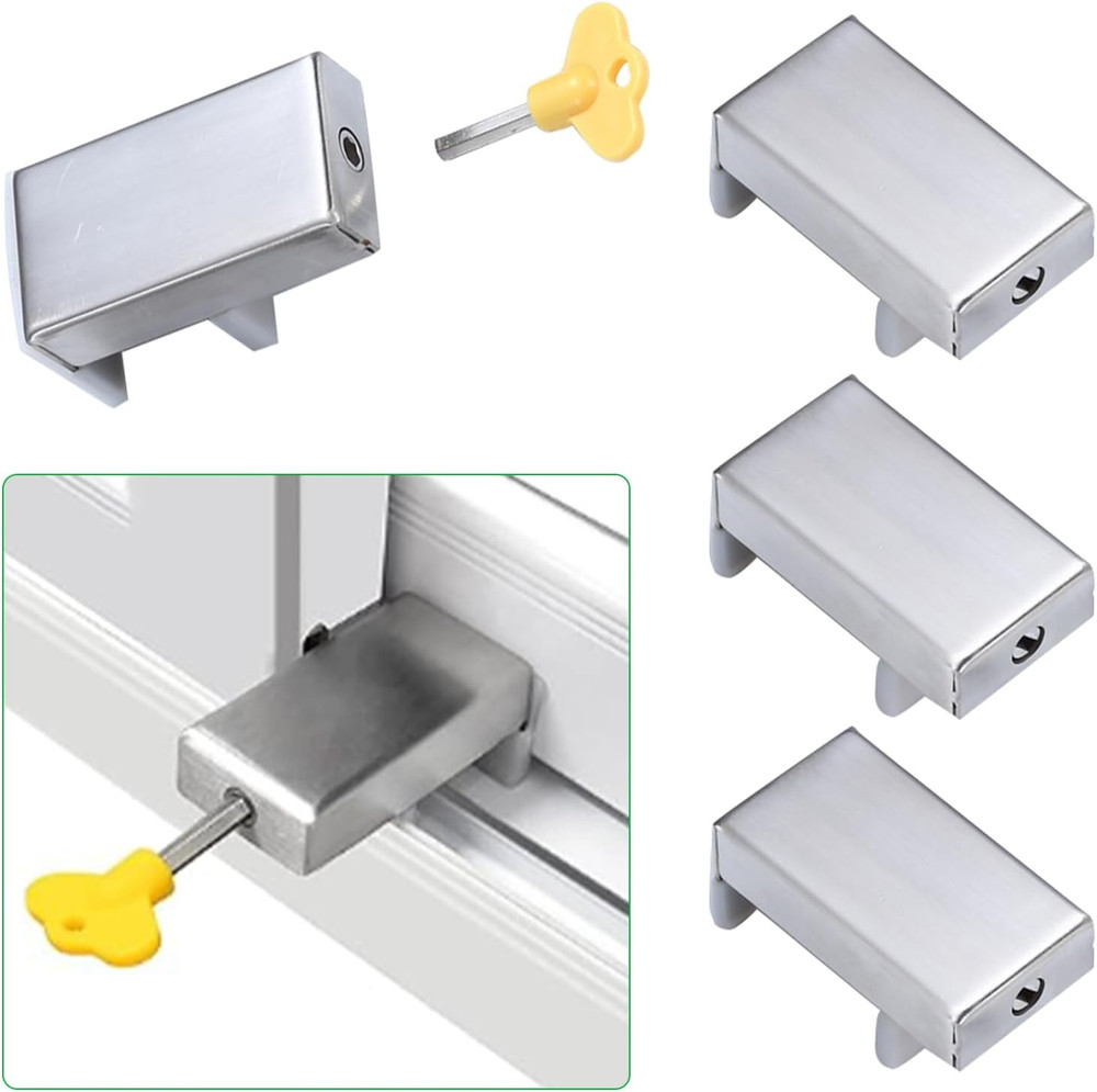 4 Sets Sliding Window Locks, 0.66'' to 1.65'' Adjustable Width Sliding Security