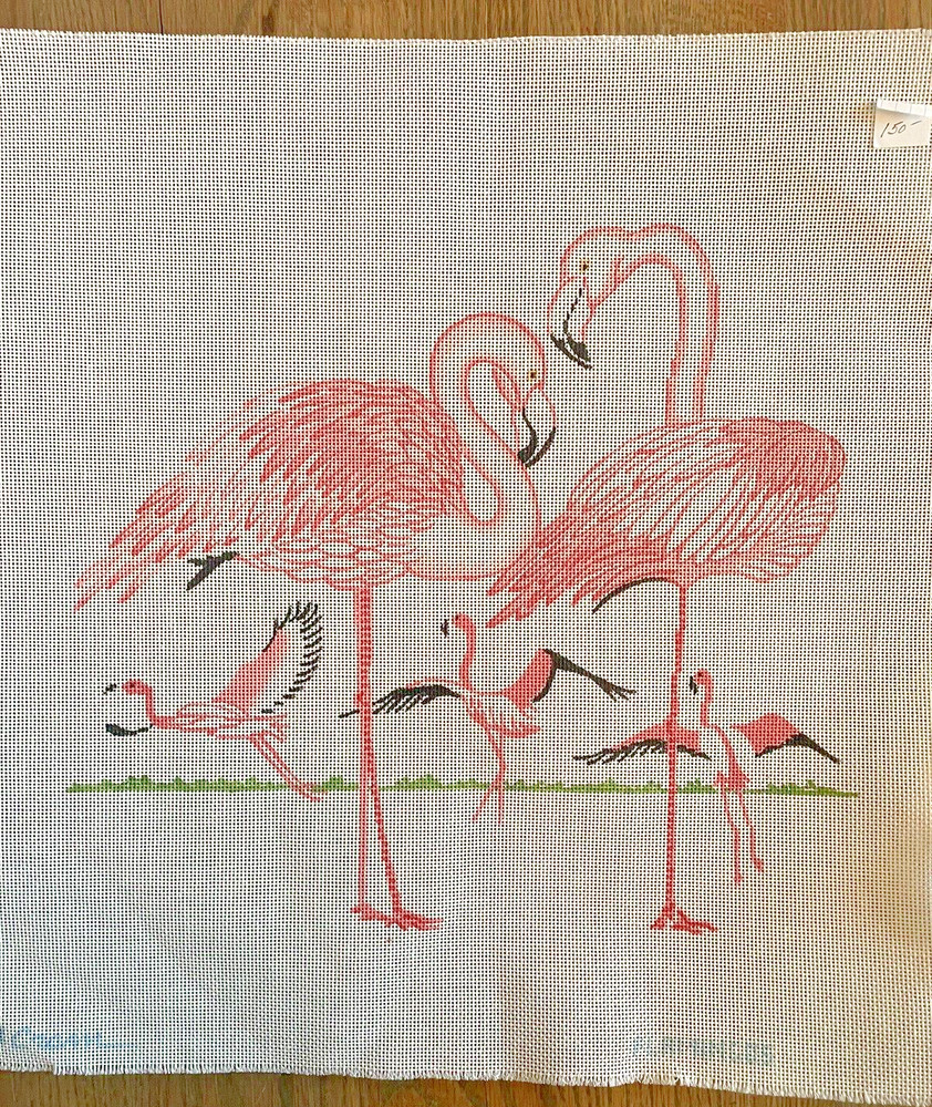 anne cram needlepoint canvas flamingos