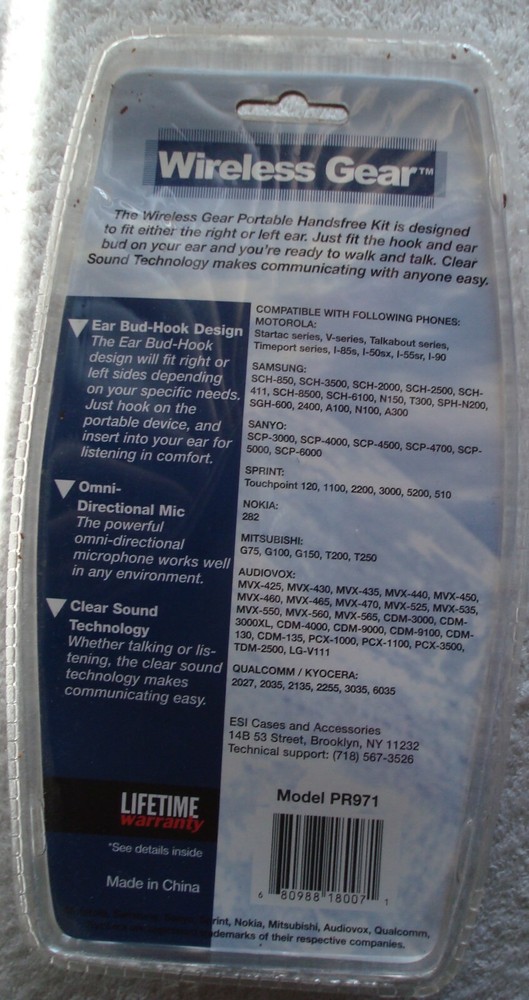 Wireless Gear Portable Handsfree Kit Model PR971, Universal 2.5mm Jack