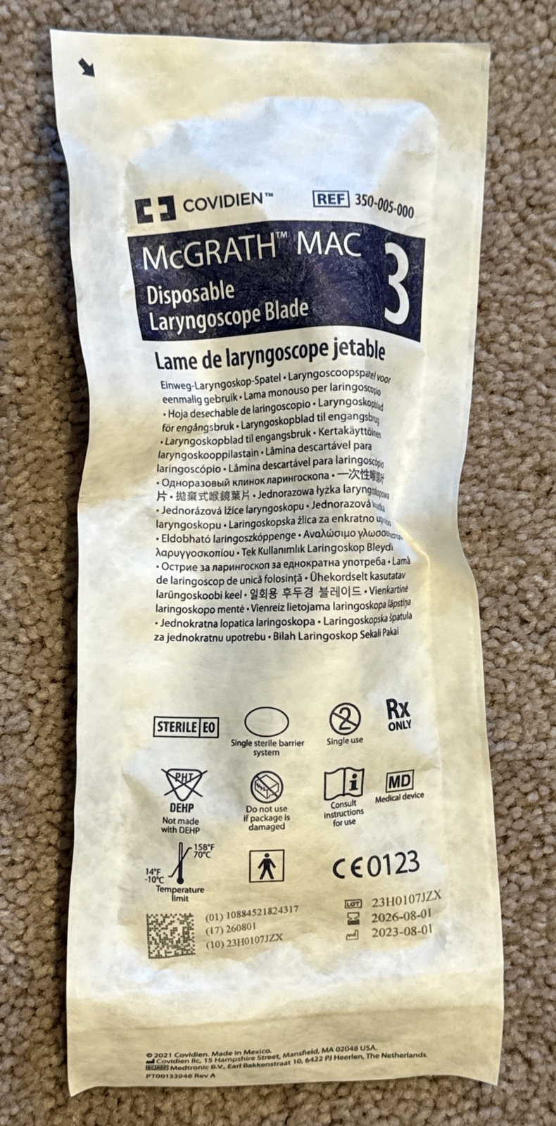 McGrath Laryngoscope MAC # 3 Disposable Blade NEW (expires 2025)