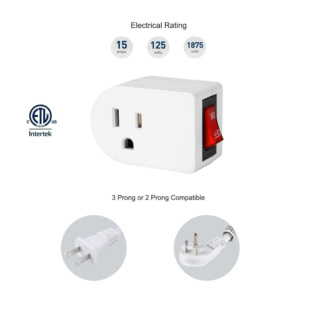 Grounded Outlet with On/Off Switch (6 Pack), Single Power Adapter Outlet Switch