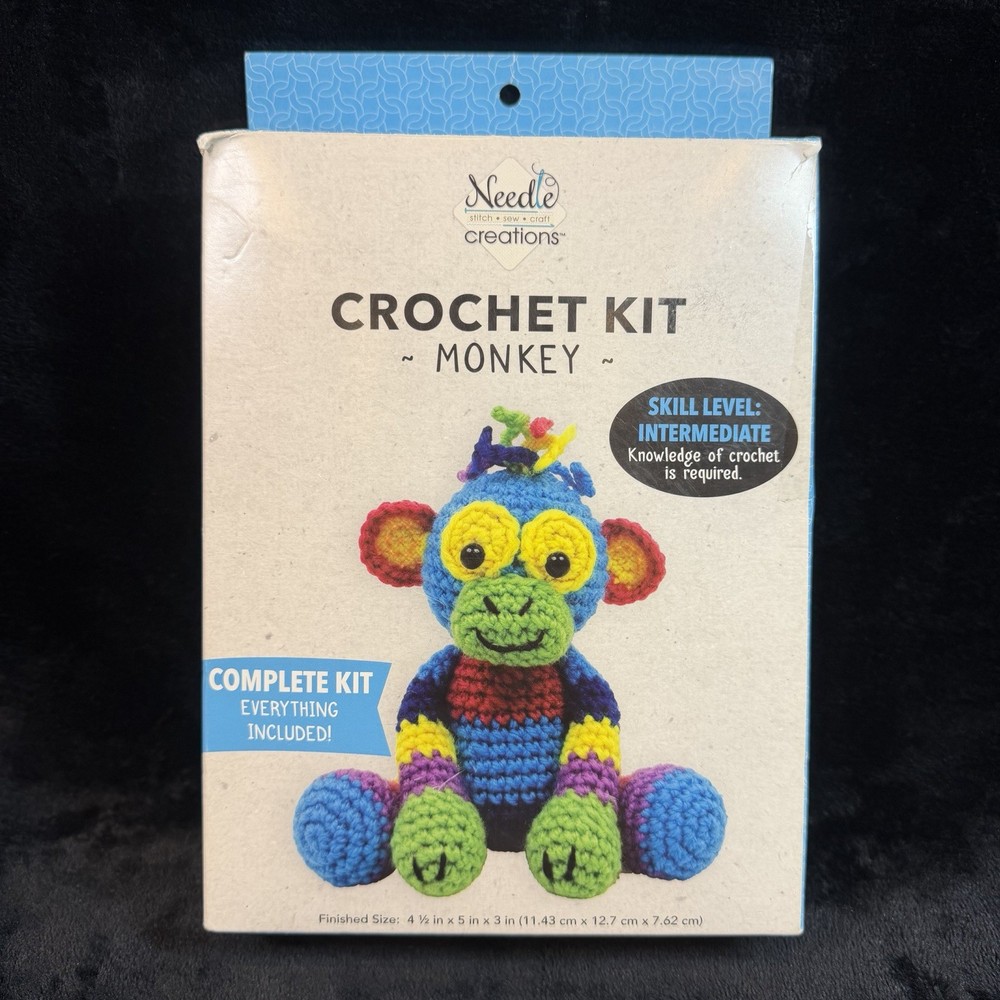 Needle Creations Intermediate Patchwork Monkey Crochet Kit Boho Craft Colorful