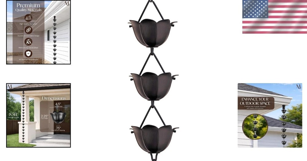 Modern Black Rain Chain - Heavy Duty Construction