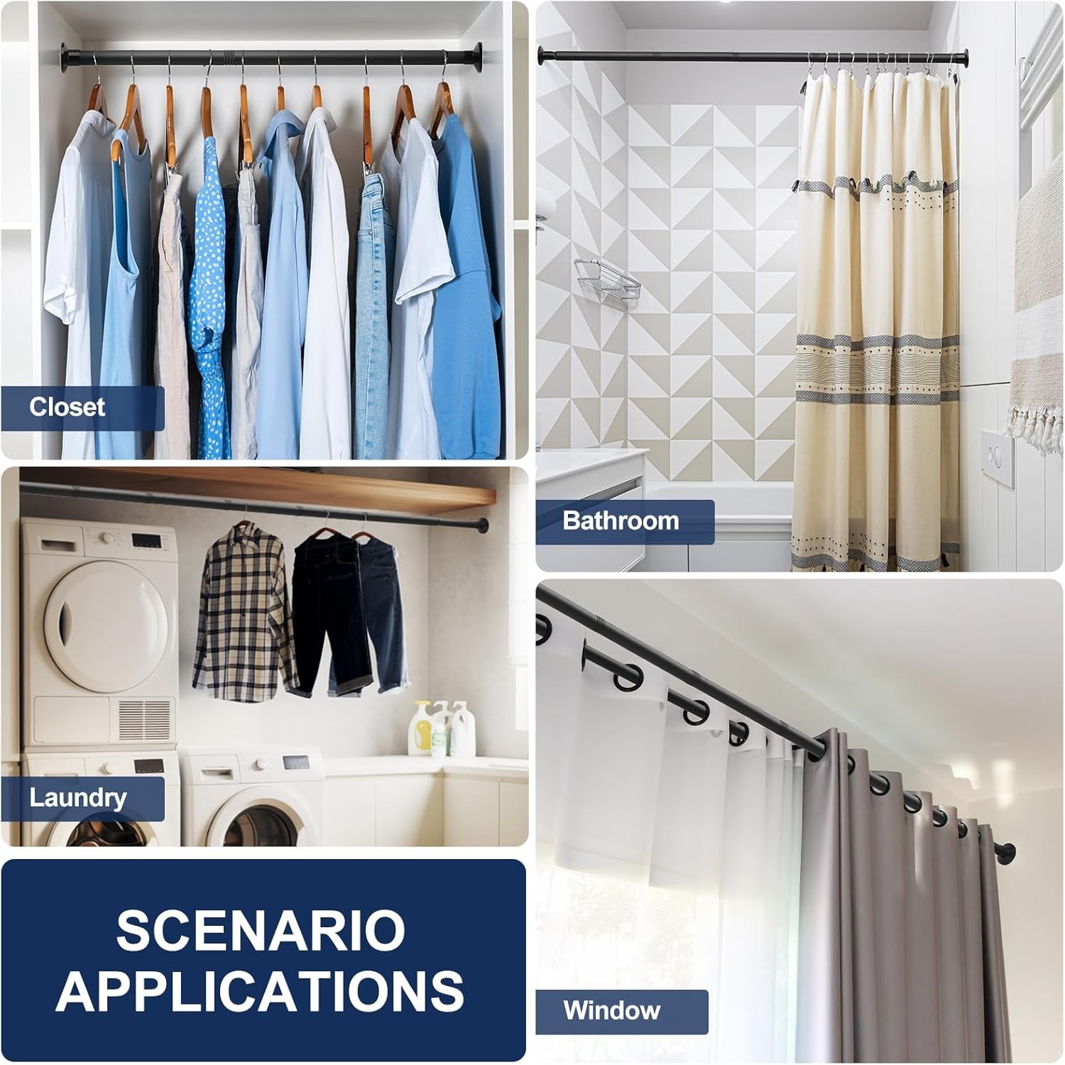 No Drilling Closet Rod for Hanging Clothes Closet Wardrobes Bathroom Laundry