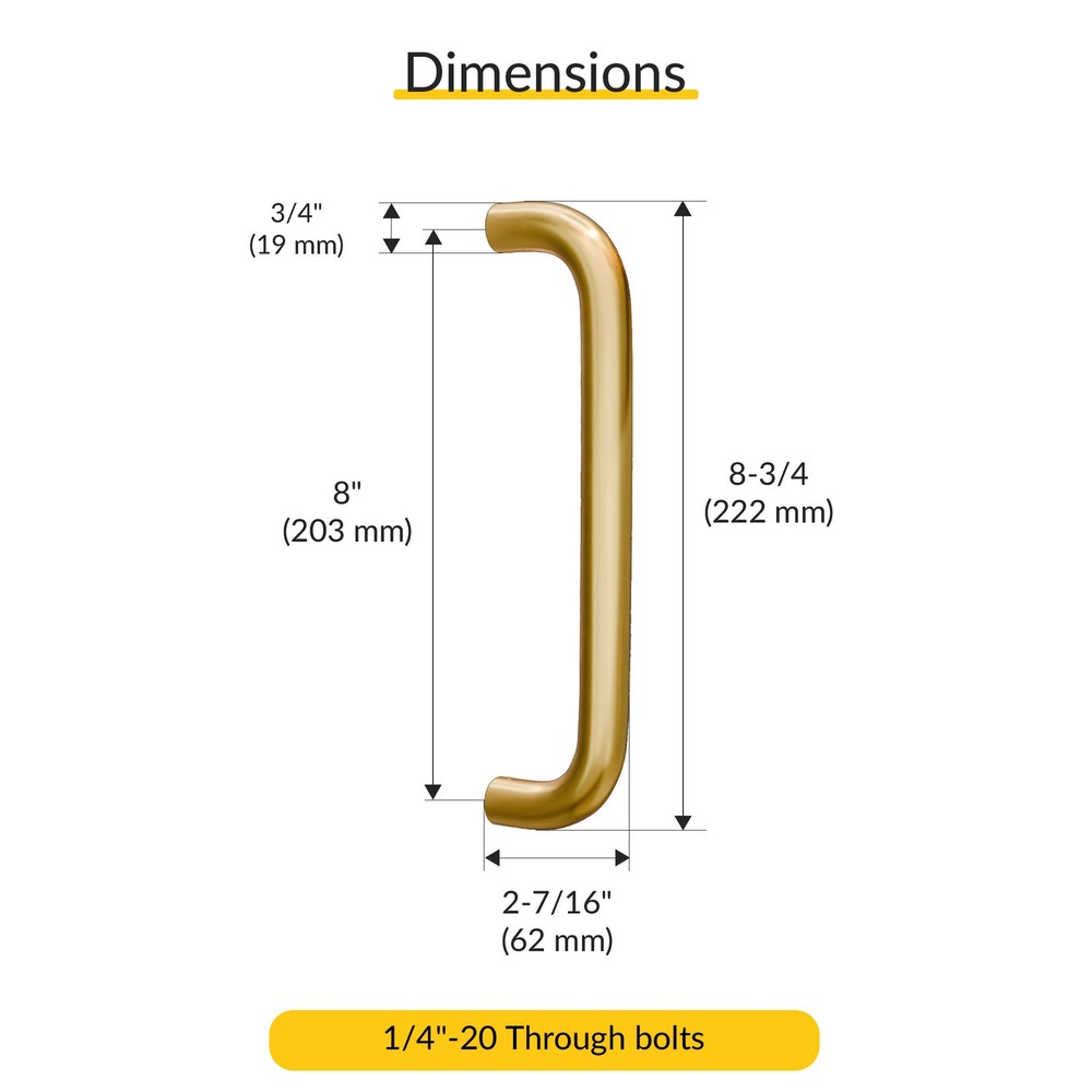 Brixwell Solid Pull Handle Brass 8" CTC Polished Brass Finish