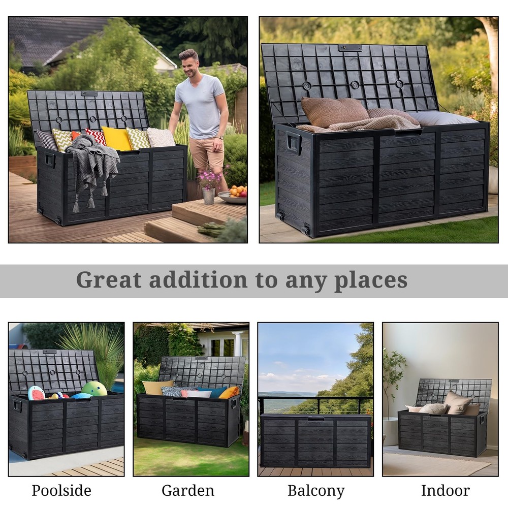 75 Gallon Deck Storage Box, Durable Storage Container Bin Store Patio Cushion...