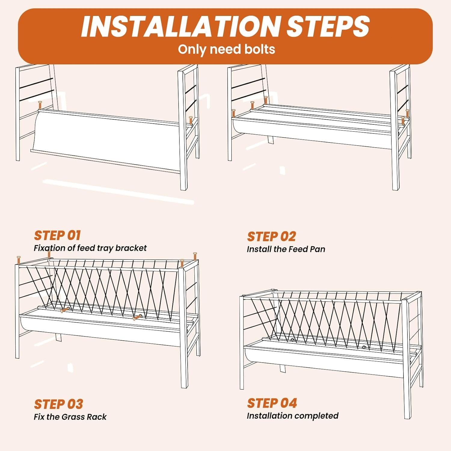 99 Gal Goat Hay Feeder 2 in 1 Stainless Steel Livestock Feed Trough with Tray