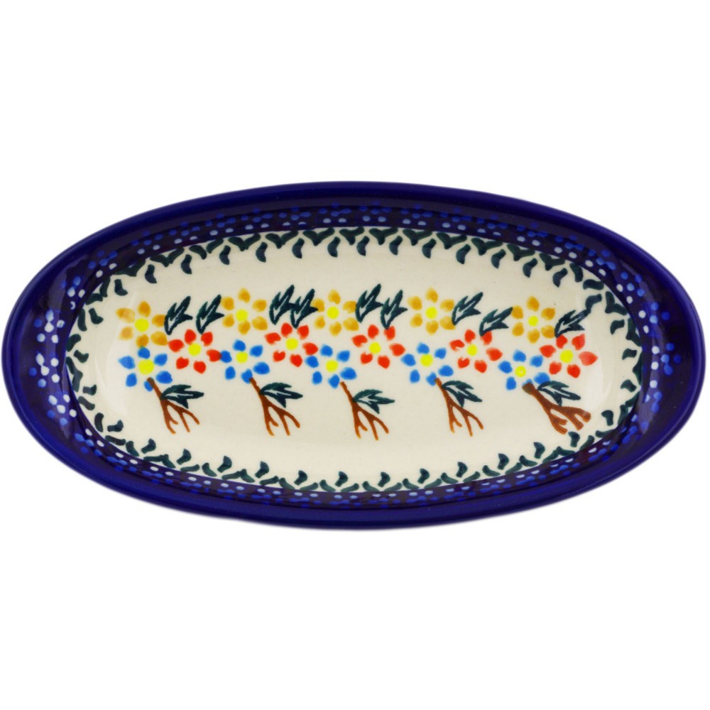 Polish Pottery Condiment Dish 7" Spring Flower Ring