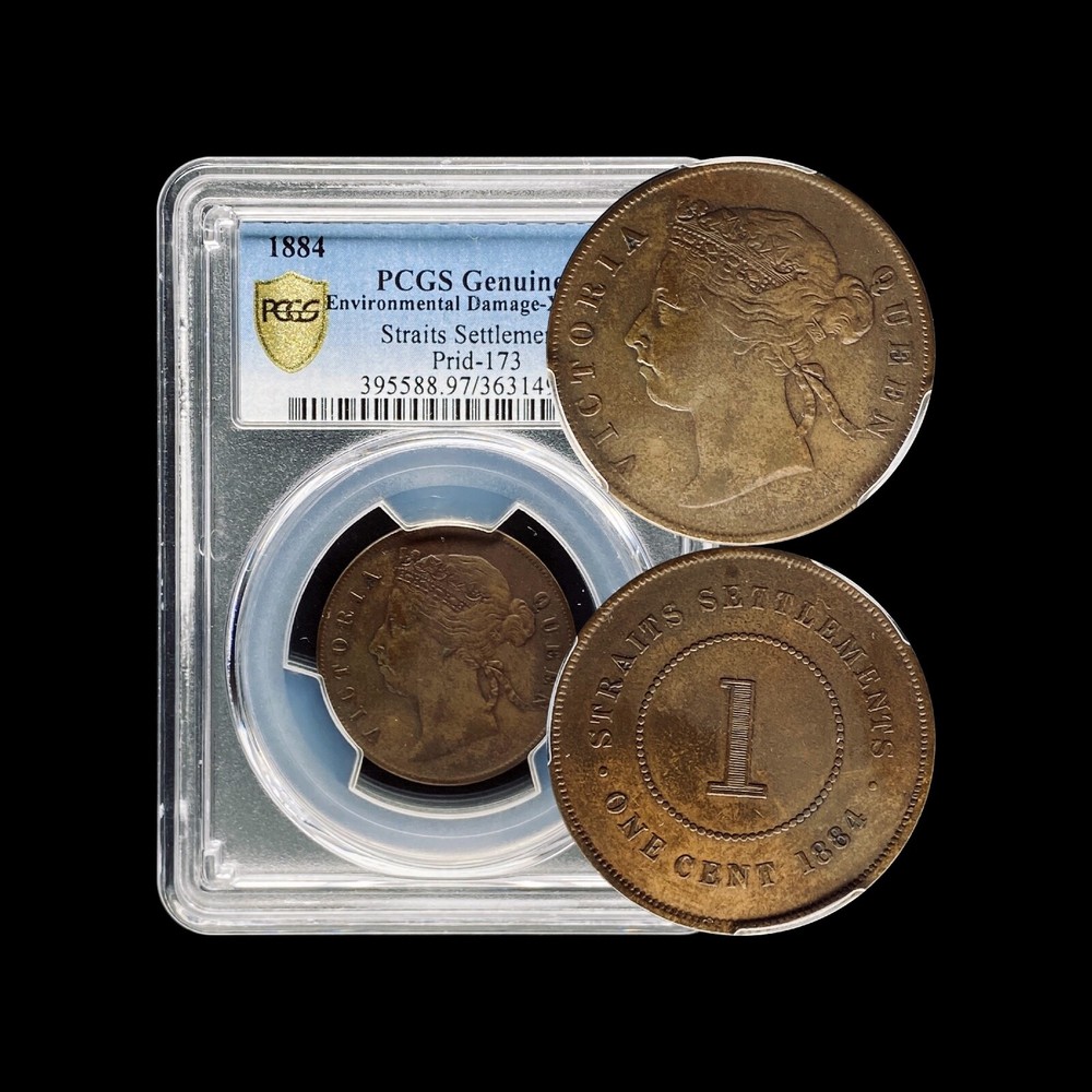 STRAITS SETTLEMENTS. 1884, 1 Cent - PCGS XF - Gold Shield