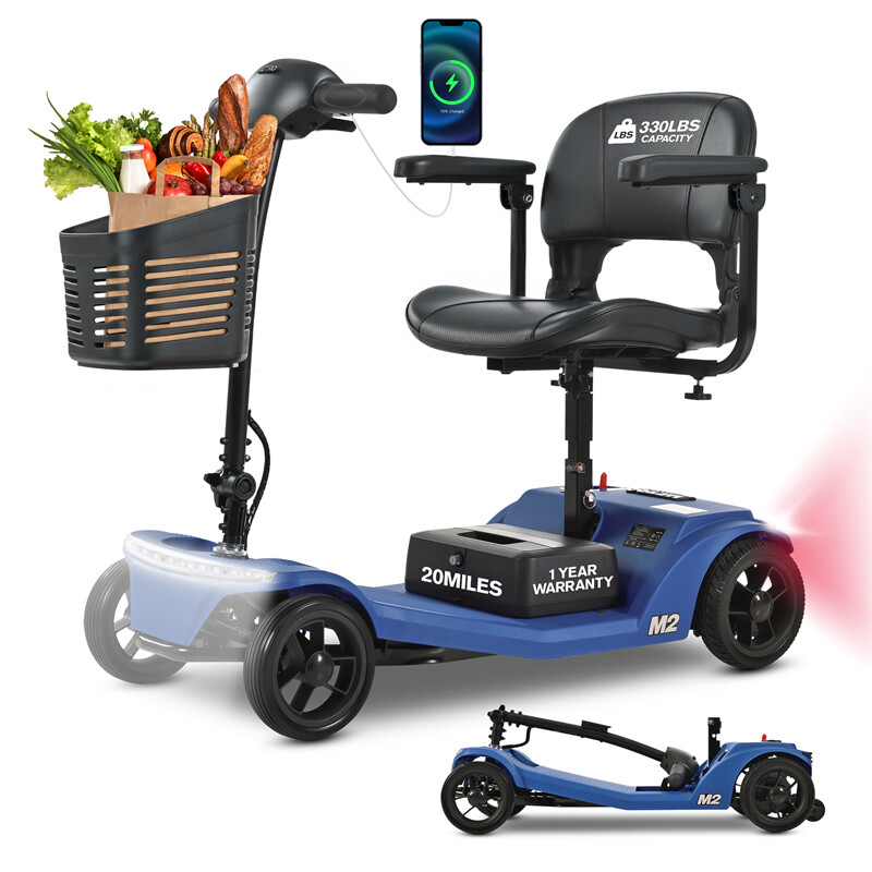4 Wheels Foldable Mobility Scooter 20 Miles 330bs Capacity 5 MPH w/ LED Light