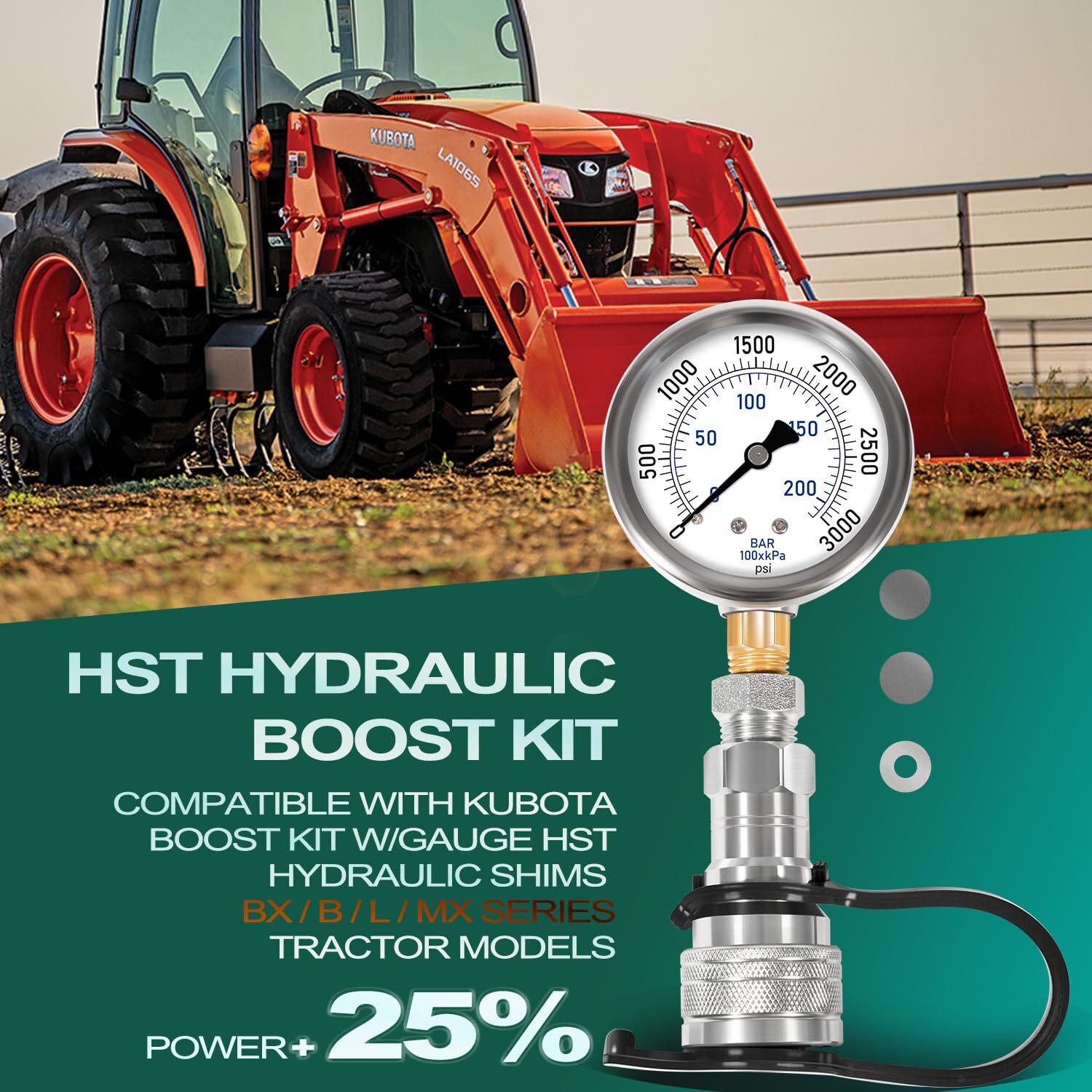 for KUBOTA B (2016 and Older BX) Pressure BOOST kit W/Gauge Hydraulic Shims +25%