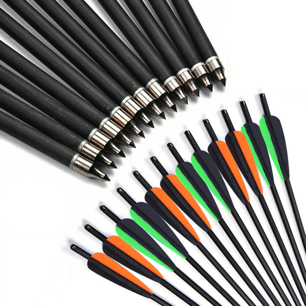 12PCS 20" Archery Hunting Carbon Crossbow Bolts Half Moon Nock OD 8.8mm Arrows
