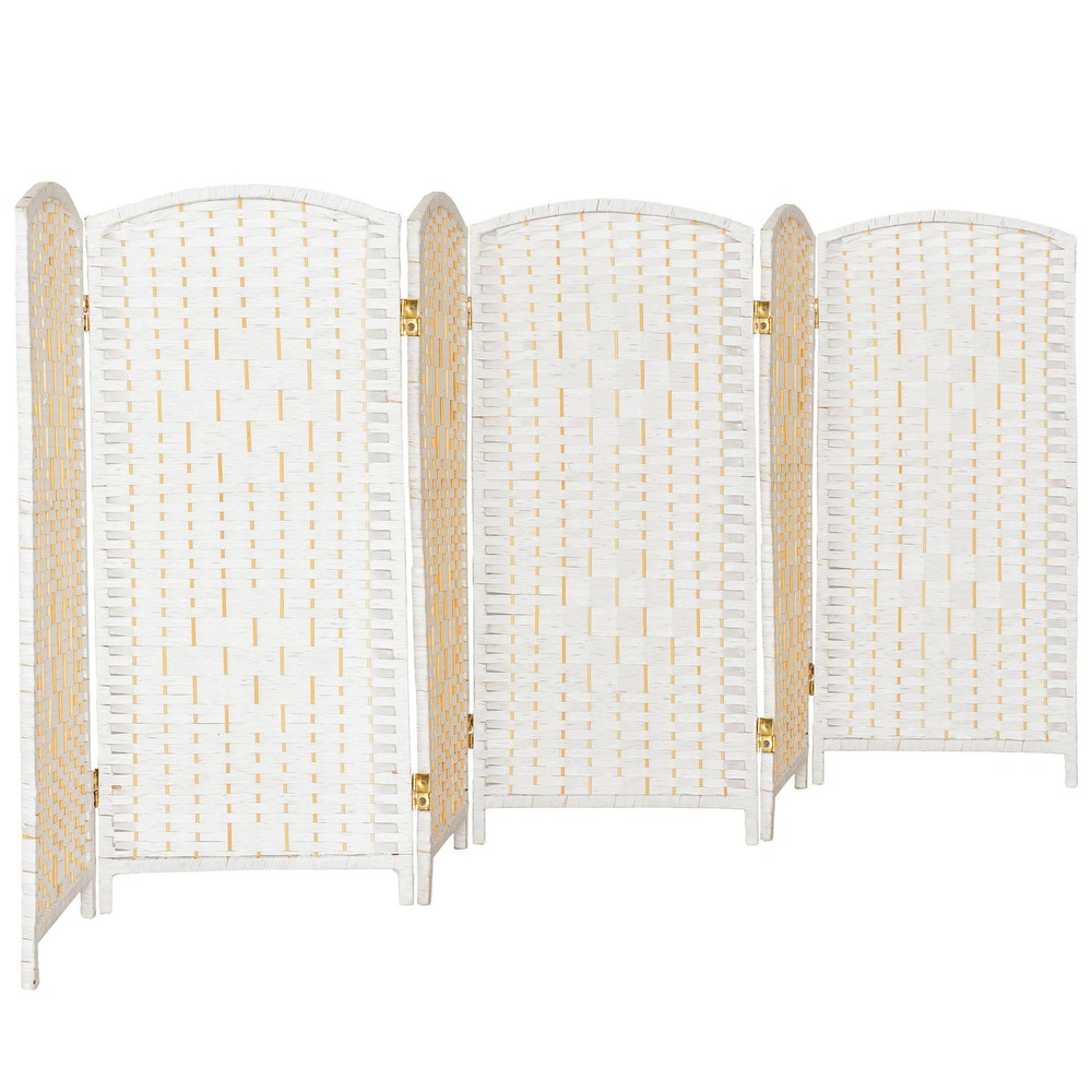 3 ft. Short Diamond Weave Fiber Folding Screen - White - 6 Panel