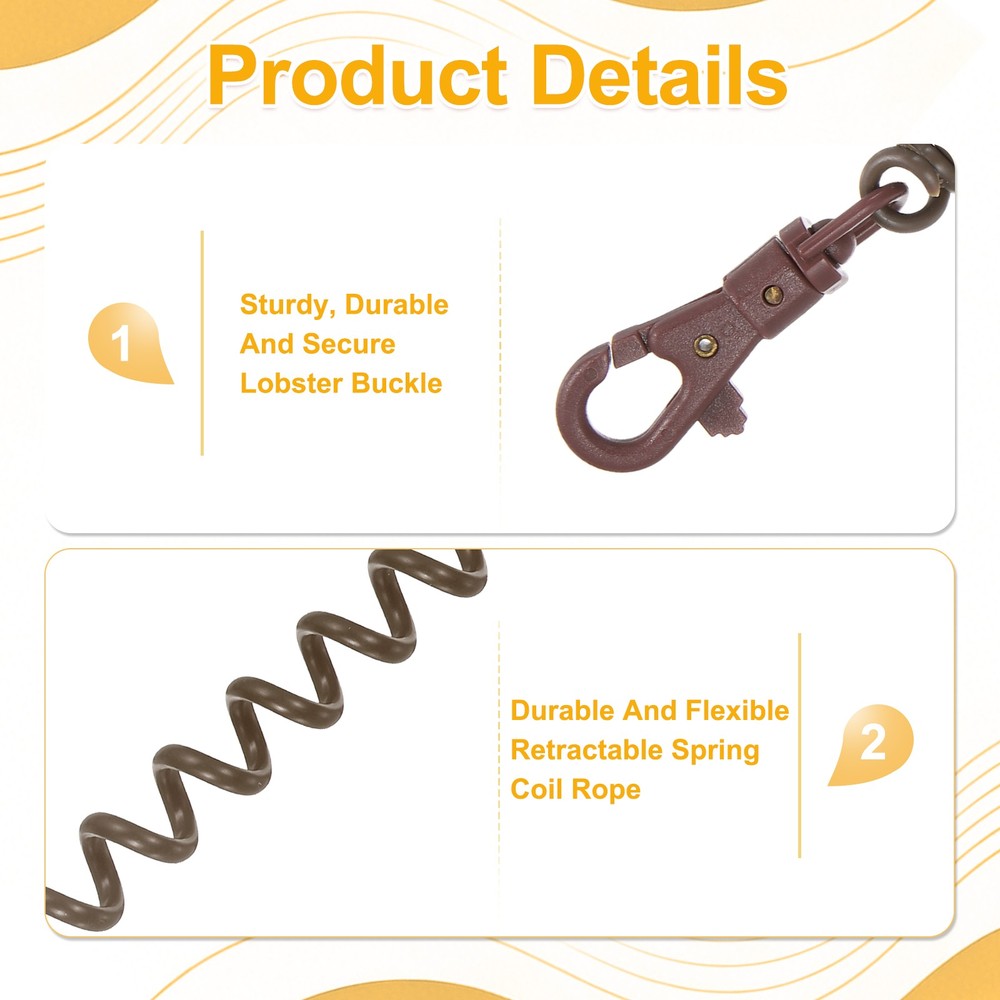 Retractable Coil Keychain W Double Plastic Clasp, (7.9", Dark Brown)(3Pcs)