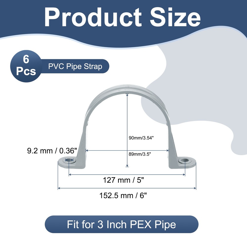 6Pcs 3" Plastic Conduit Clamp Pipe Strap 2 Hole Conduit Strap Gray