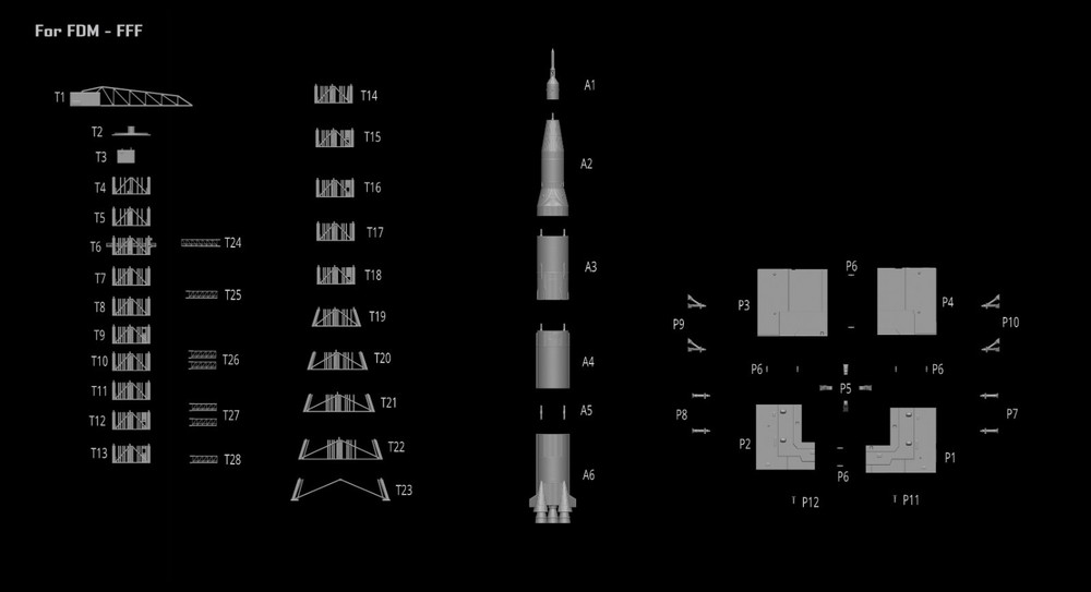Saturn V Rocket and Launch Pad Apollo 3D model, file STL OBJ for 3D Printer