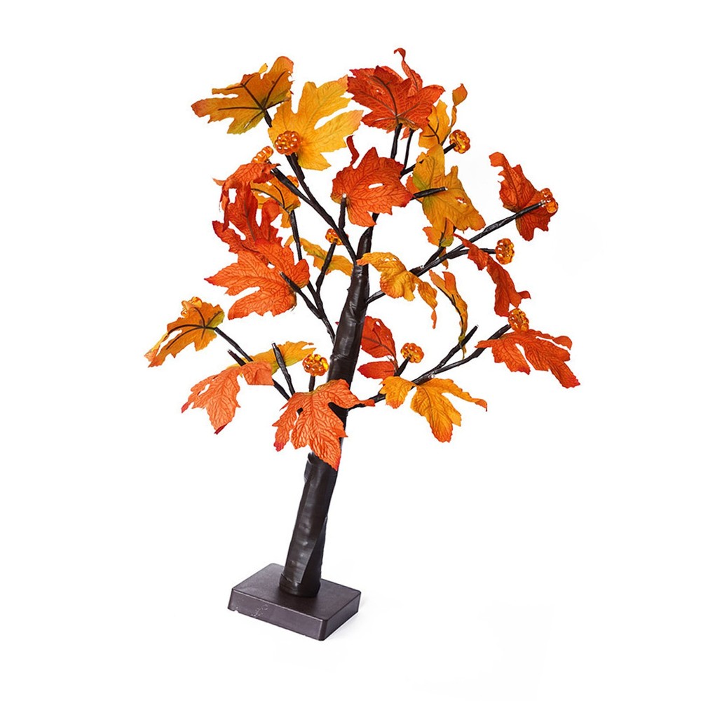 .24in Fall Maple Tree With 24 LEDs Timer Pumpkin Decoration Removable Base Soft