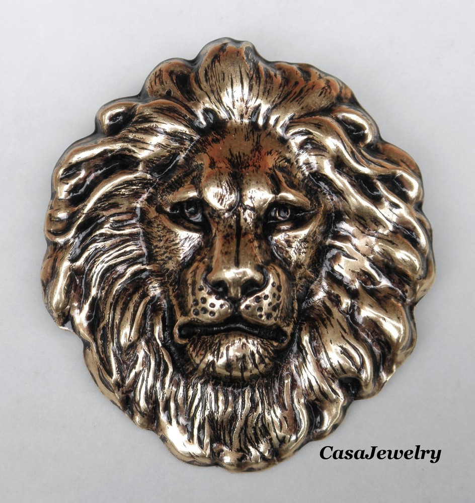 #4191 LARGE ANTIQUED GOLD LION HEAD COMPONENT - 1 Pc