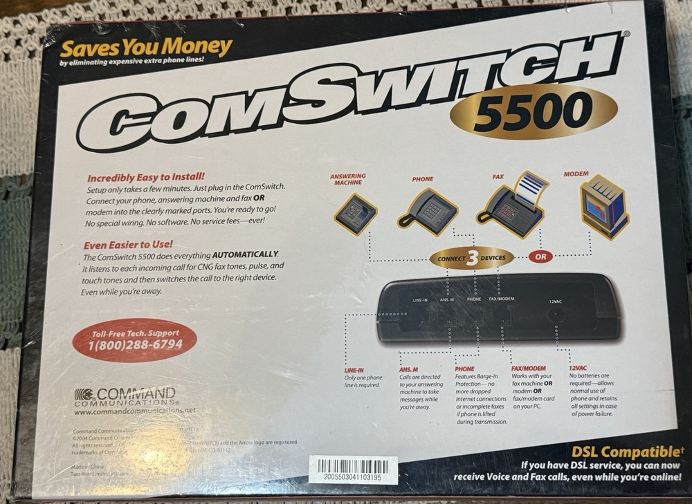 ComSwitch 5500 Phone Fax Modem 3-Port Call Switch Command Communications