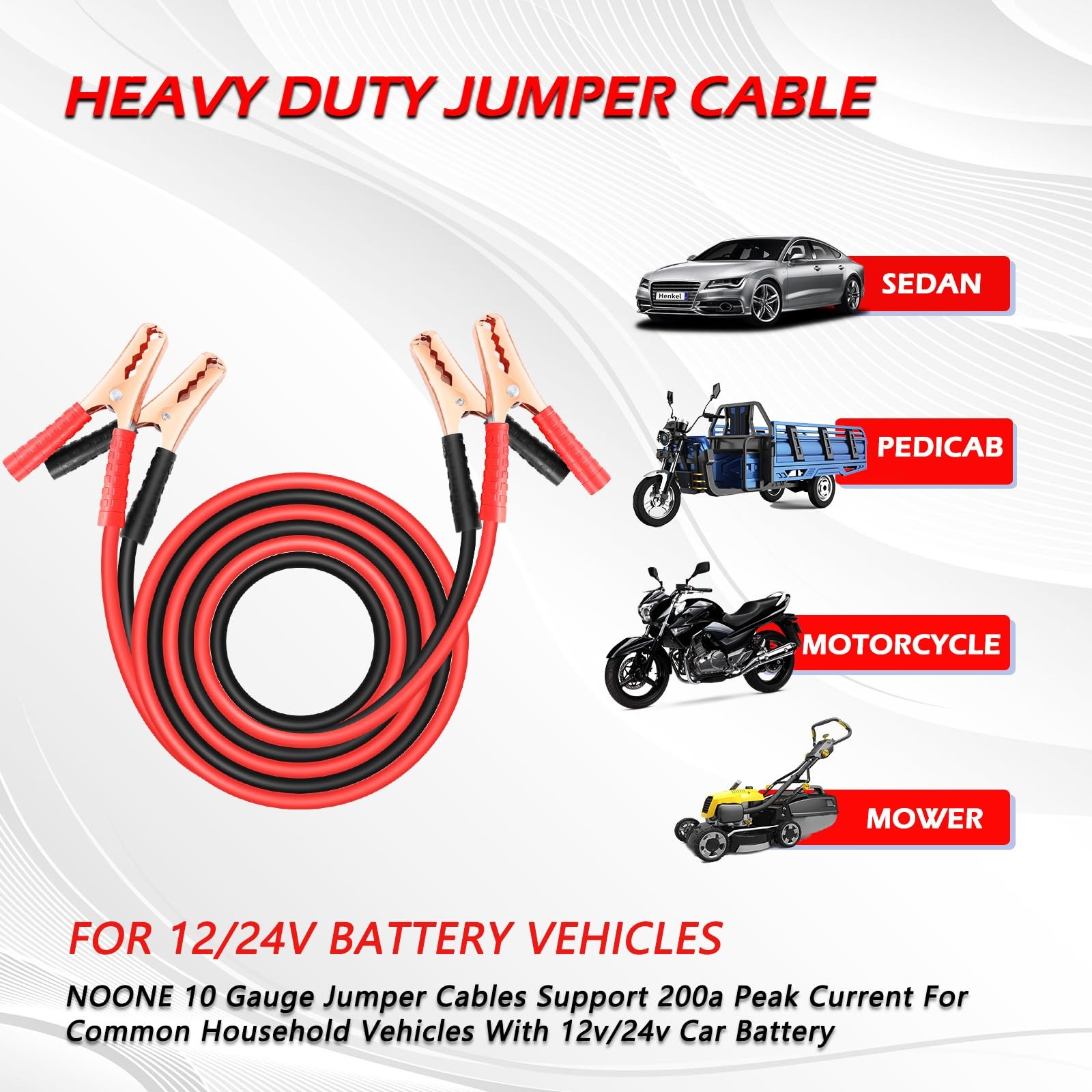 NOONE Jumper Cables for Car Battery, Heavy Duty Automotive Booster Cables for...