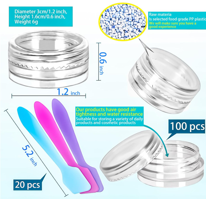100 Pcs 3G Empty Plastic Containers with Lids,Tiny Makeup Sample Containers Smal