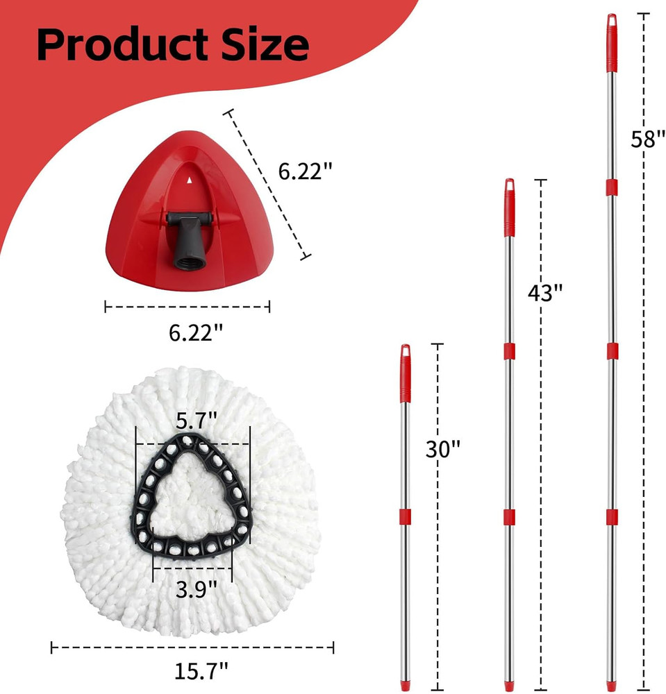 Spin Mop Replace Head, Base, Handle Compatible with O Cedar Easywring Microfiber