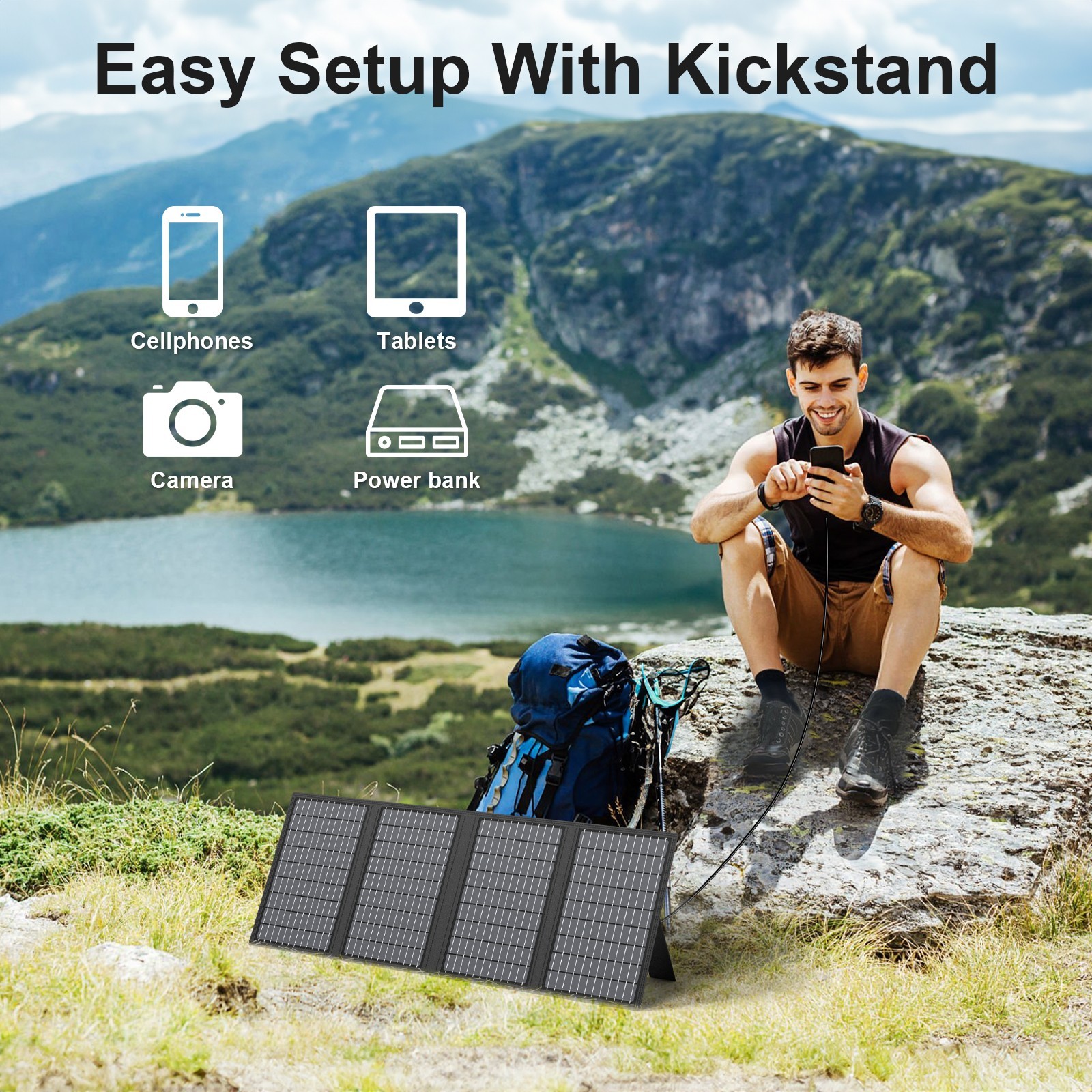 60W USB Solar Panel Charger Camping Equipment Backpacking Hiking Accessories