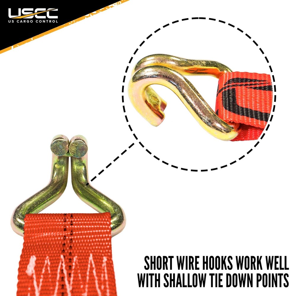USCC 2" X 24' Ratchet Strap w/Wire Hook - Red