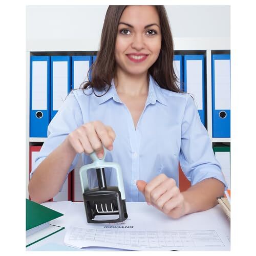 Self-Inking Date and 4 Phrase Stamp Blue/Red