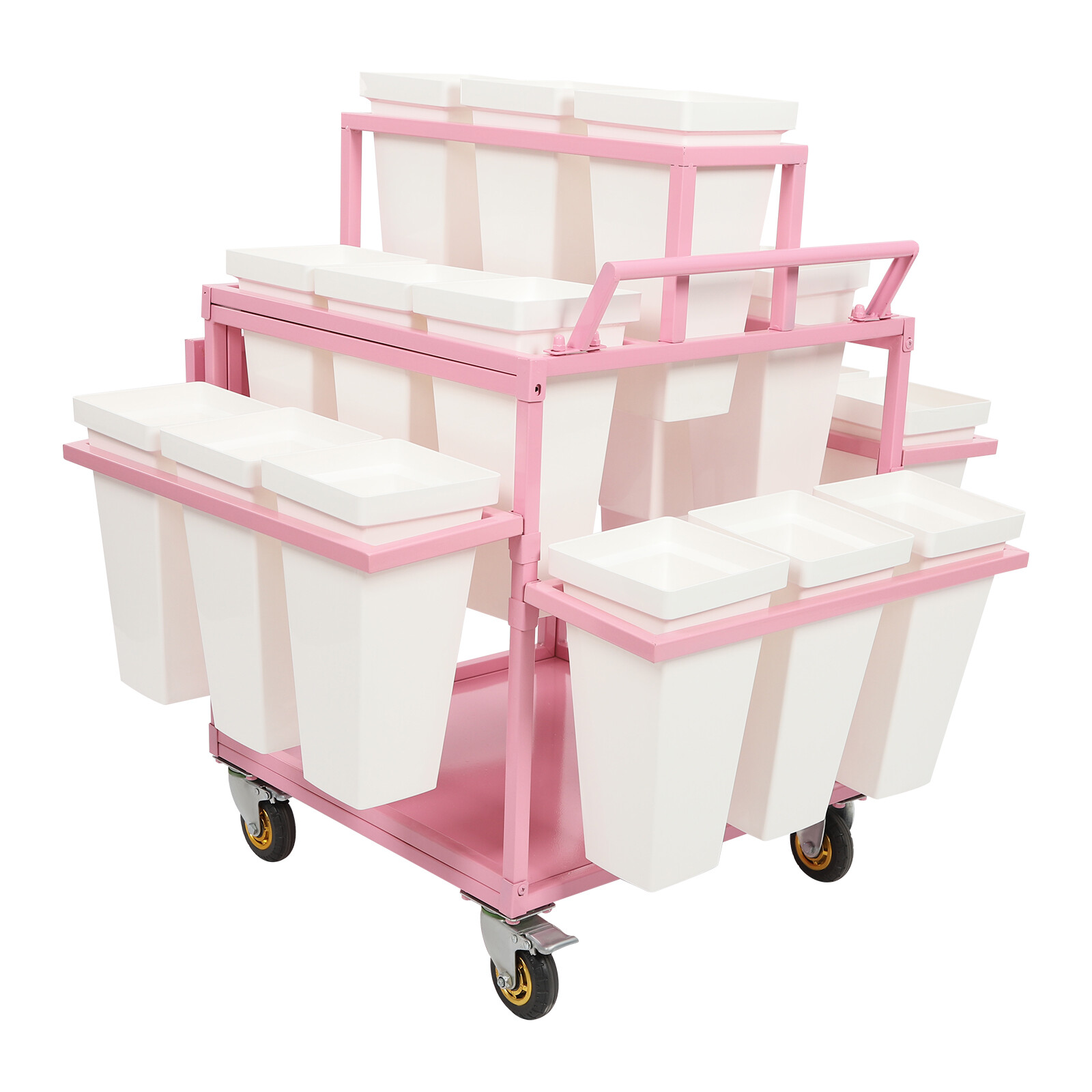 Metal Garden Cart Plant Stand Slide Out Rolling Flower Display Rack for Florist