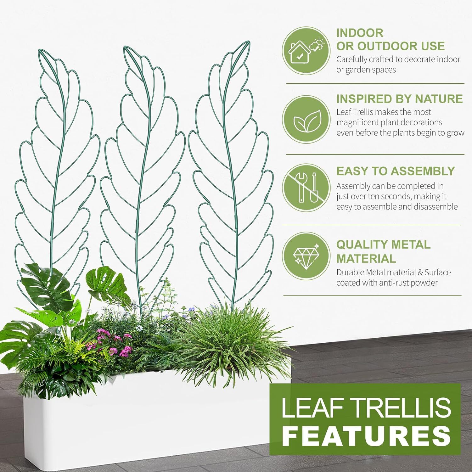 SLSY 3 Pack Metal Garden Trellis Plant Support Trellis Leaf Trellis for Climbing