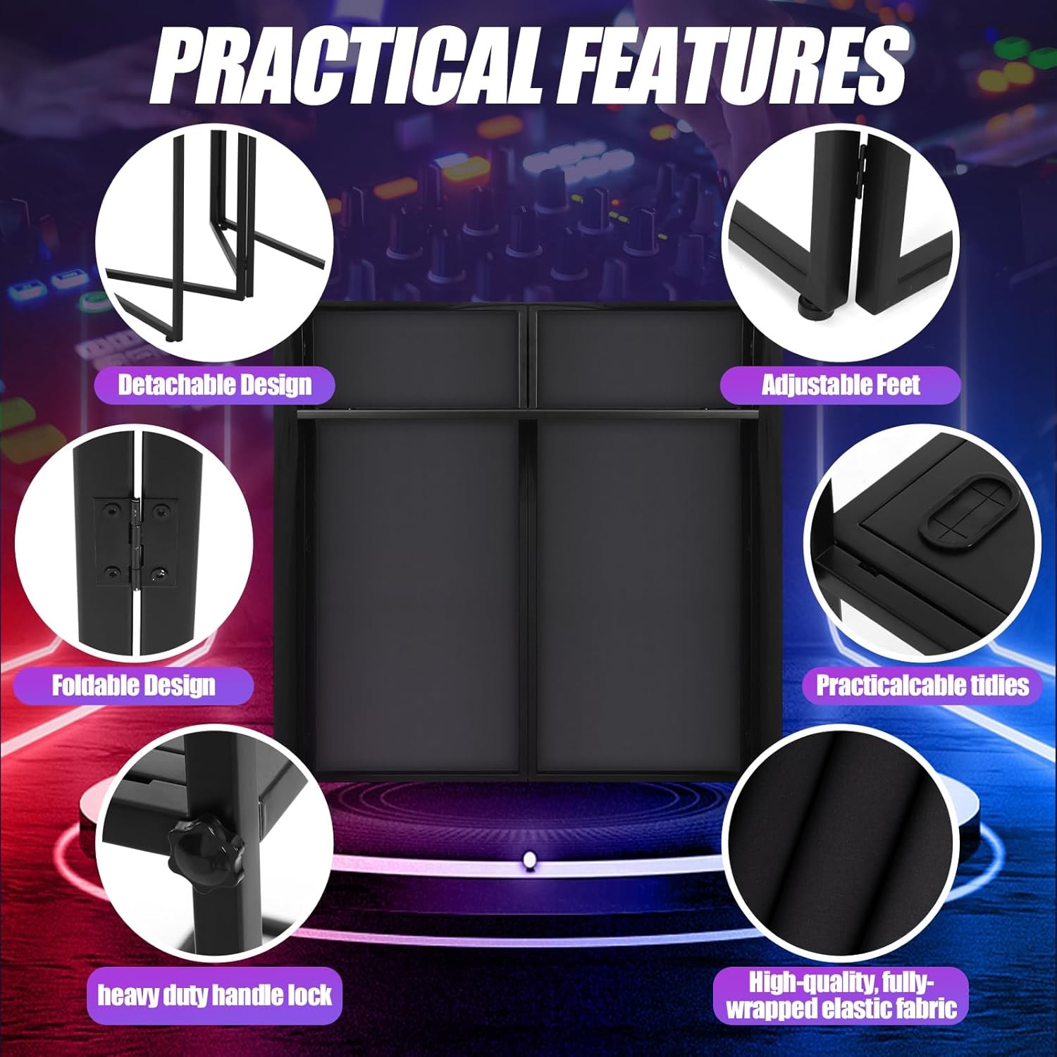 Portable DJ Facade Table Station 44"x41" Event Booth Facade Metal Foldable Frame